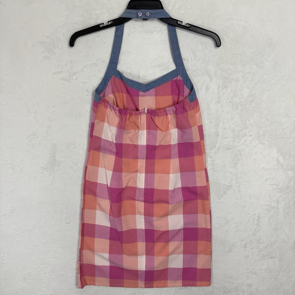 NWT Y2K Plaid Chambray Halter Dress Size S Pink Gingham Sundress Preppy Vintage - Picture 15 of 16